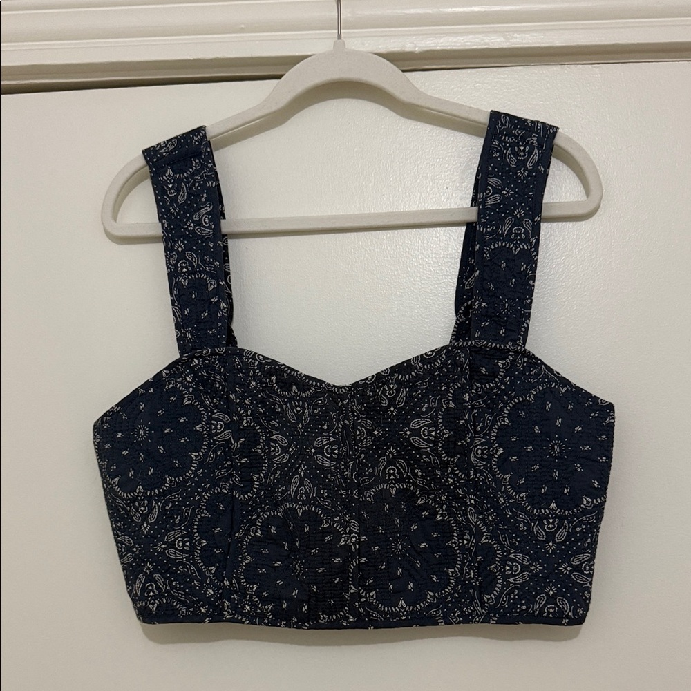 Madewell Navy and White Patterned Crop Top